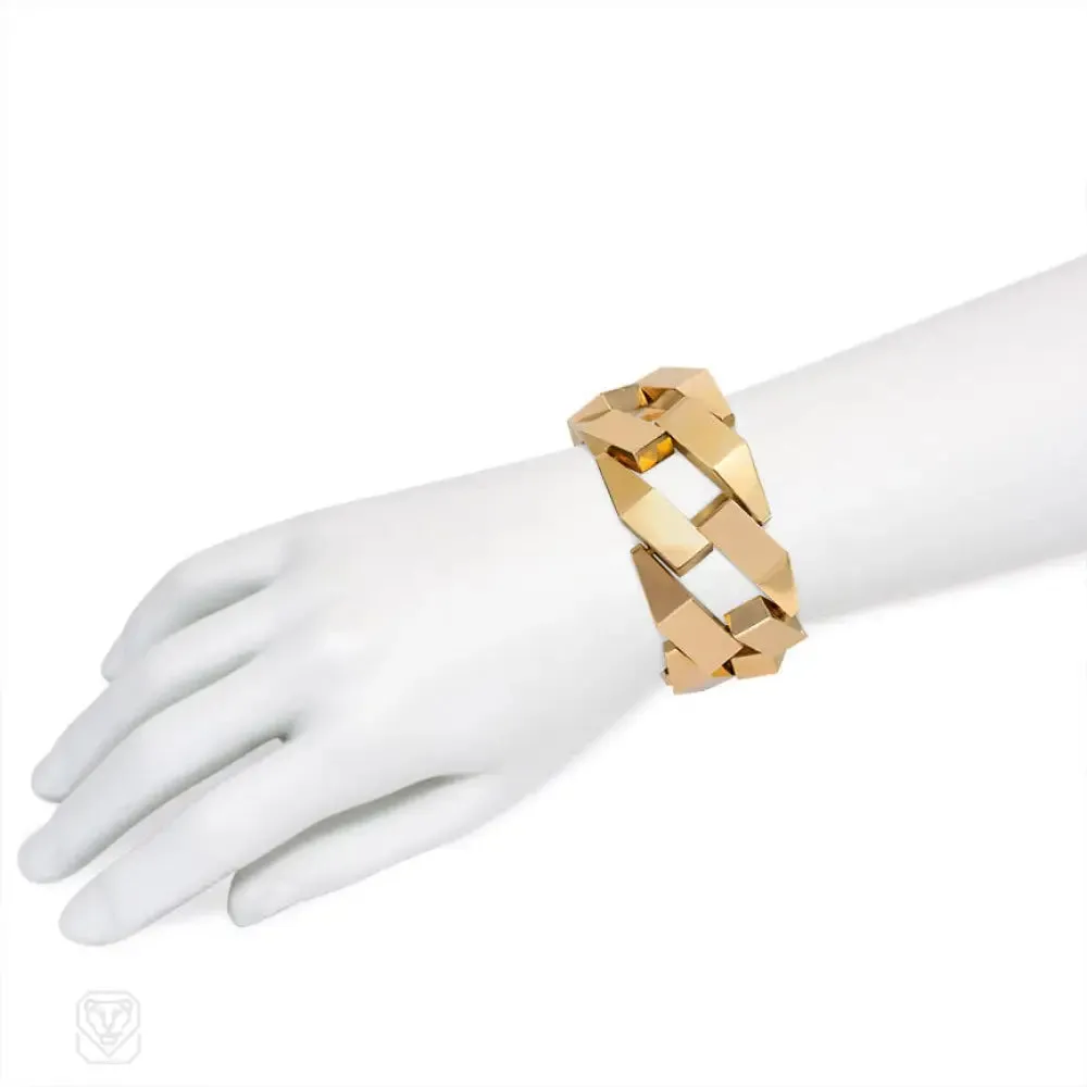 Retro gold faceted-link bracelet. France