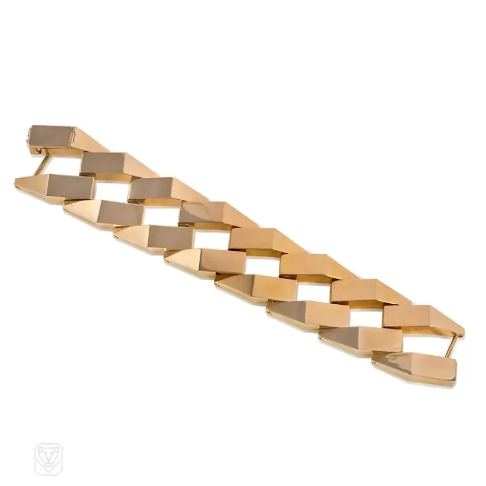 Retro gold faceted-link bracelet. France