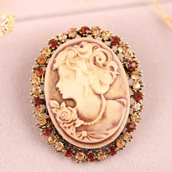 Retro Rhinestone Beauty Head Brooch 復古水鑽美人頭像胸針 KCHM1167