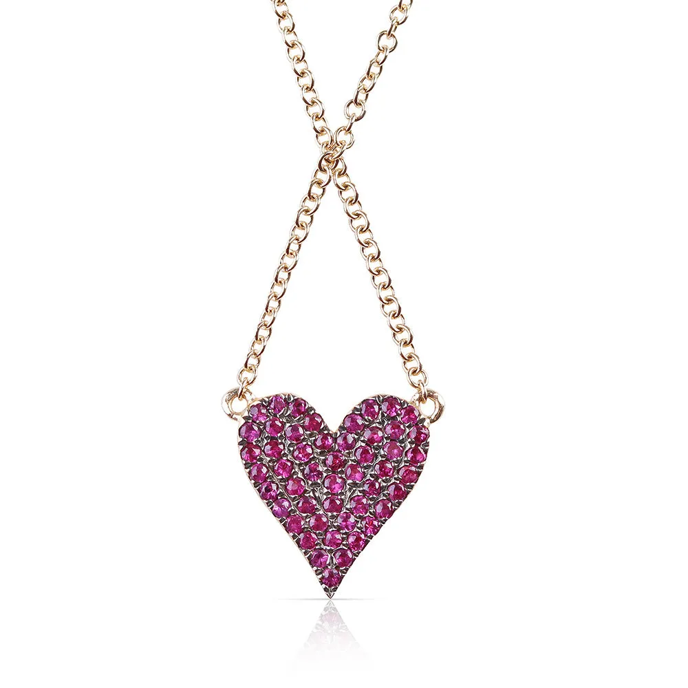 REVERSIBLE WHITE DIAMOND AND RED RUBY HEART NECKLACE