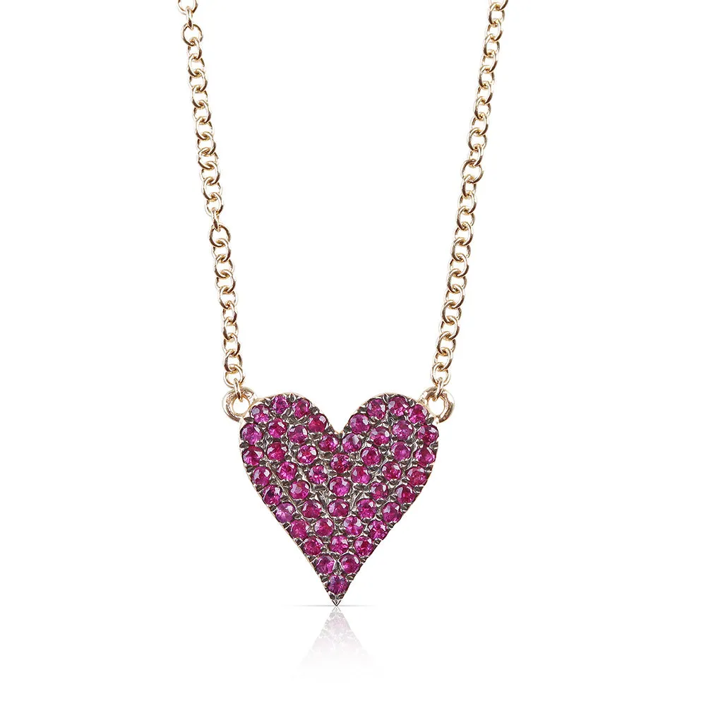 REVERSIBLE WHITE DIAMOND AND RED RUBY HEART NECKLACE