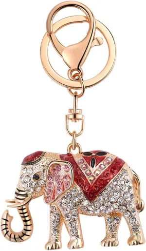 Rhinestone Elephant Keychain for Women Lucky Crystal Personalized Key Ring Bag Charms