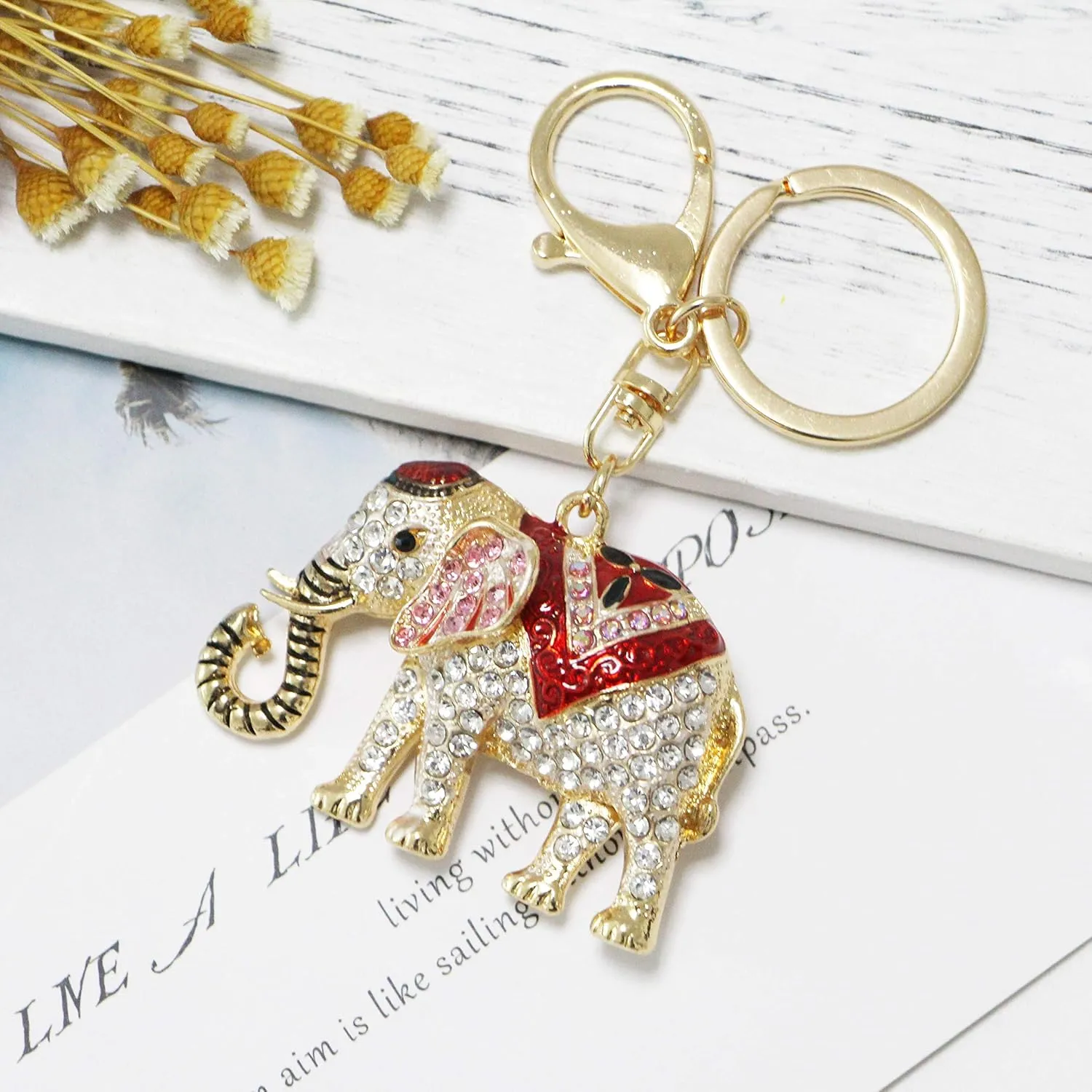 Rhinestone Elephant Keychain for Women Lucky Crystal Personalized Key Ring Bag Charms
