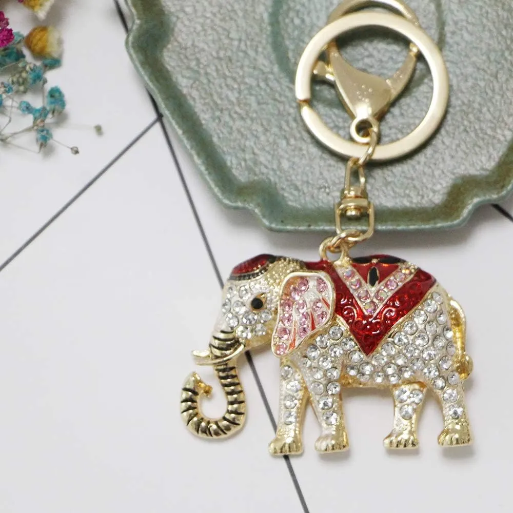 Rhinestone Elephant Keychain for Women Lucky Crystal Personalized Key Ring Bag Charms
