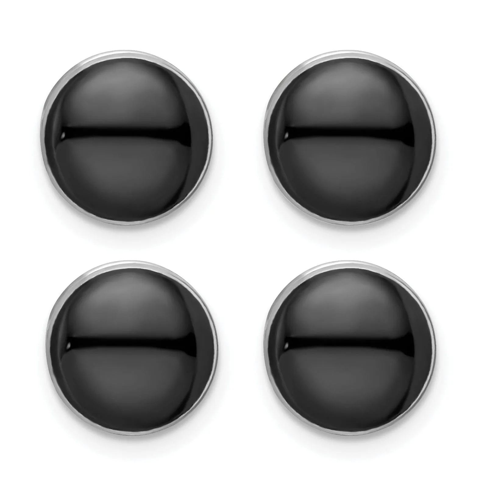 Rhodium Plated Four Piece Black Epoxy Tuxedo Studs