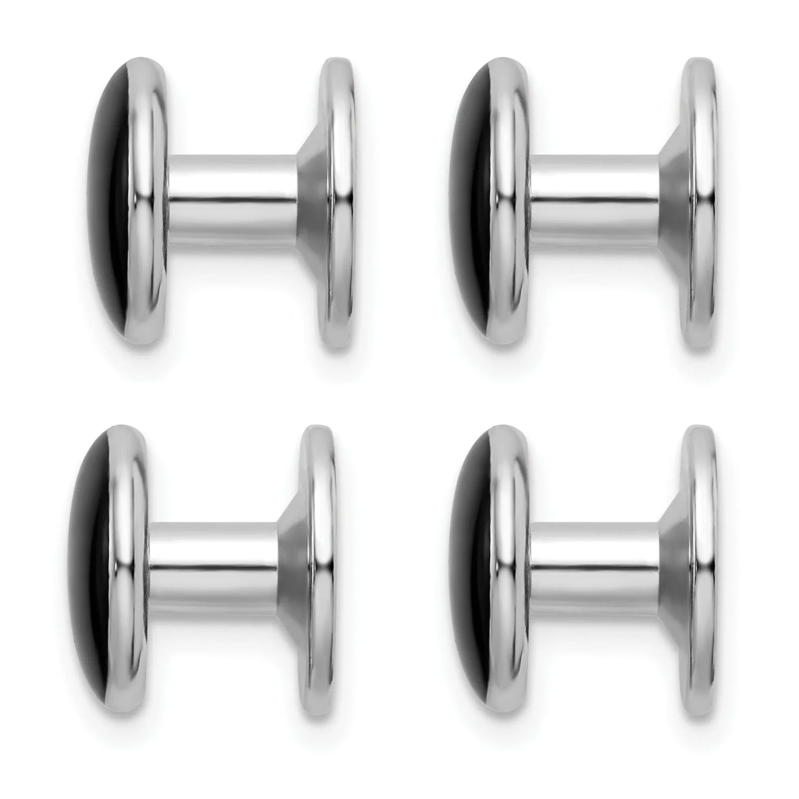 Rhodium Plated Four Piece Black Epoxy Tuxedo Studs