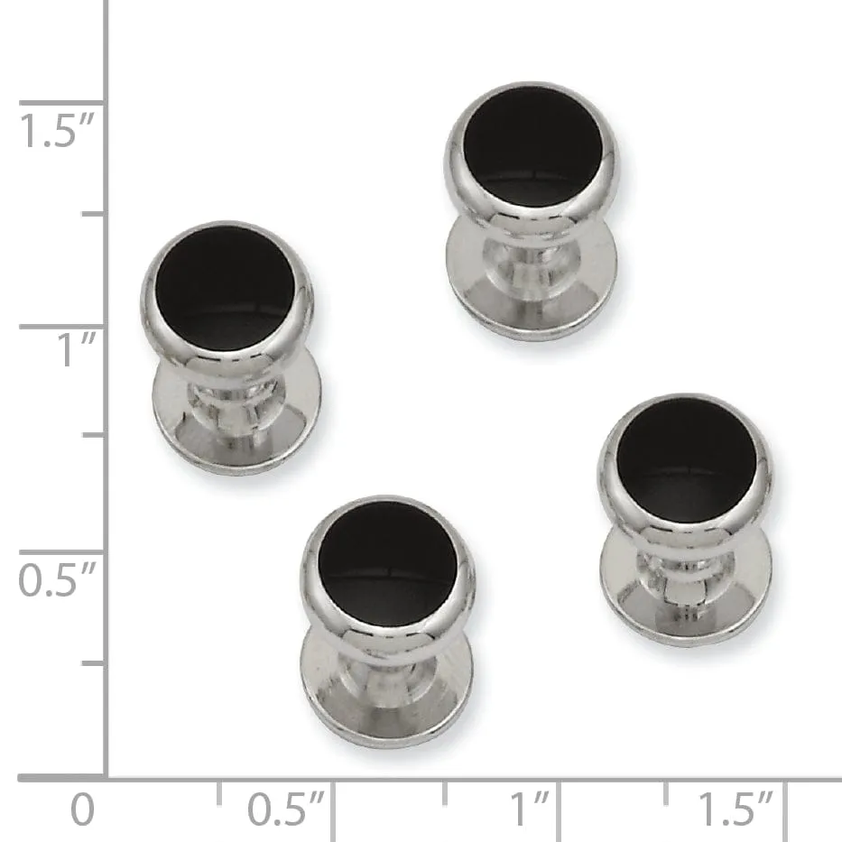 Rhodium Plated Four Piece Black Epoxy Tuxedo Studs