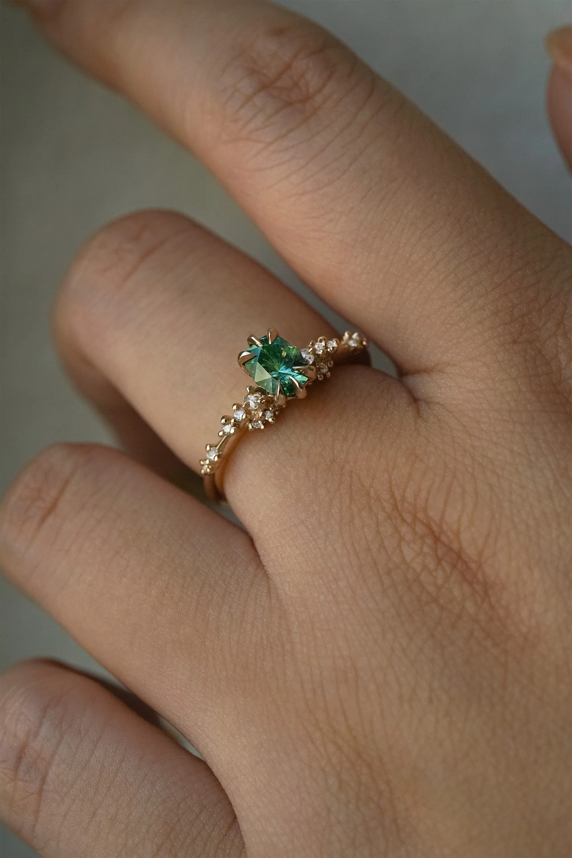 Rich Spruce Green Montana Sapphire Daphne Ring