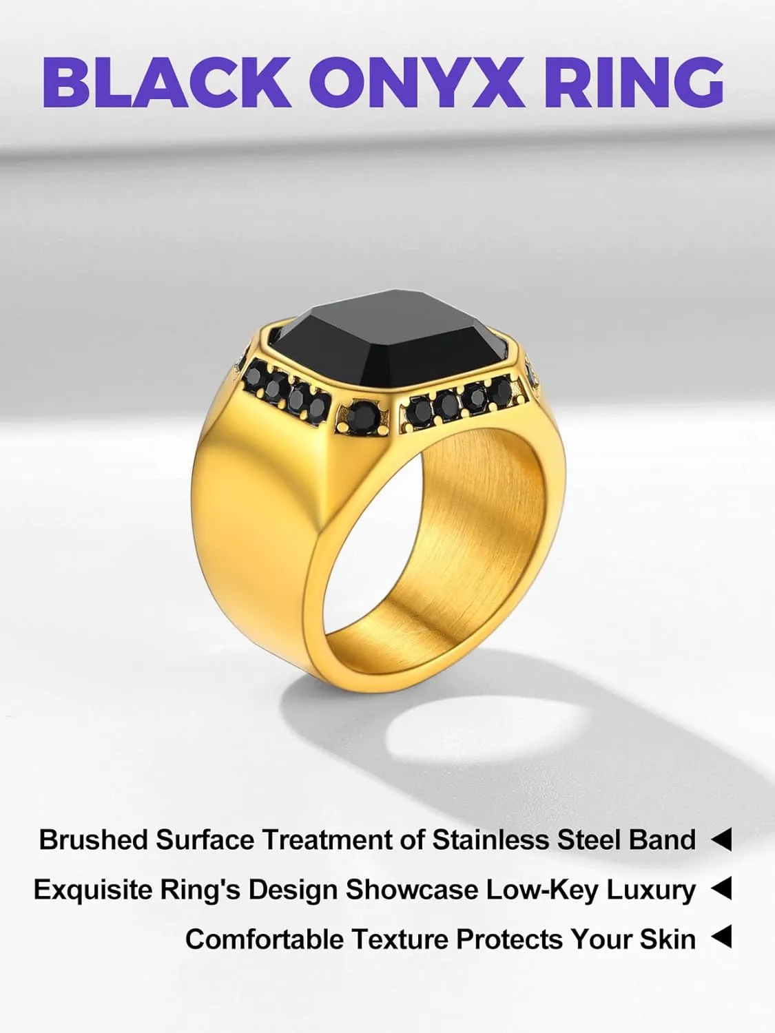 Richsteel Black Onyx Signet Ring for Men