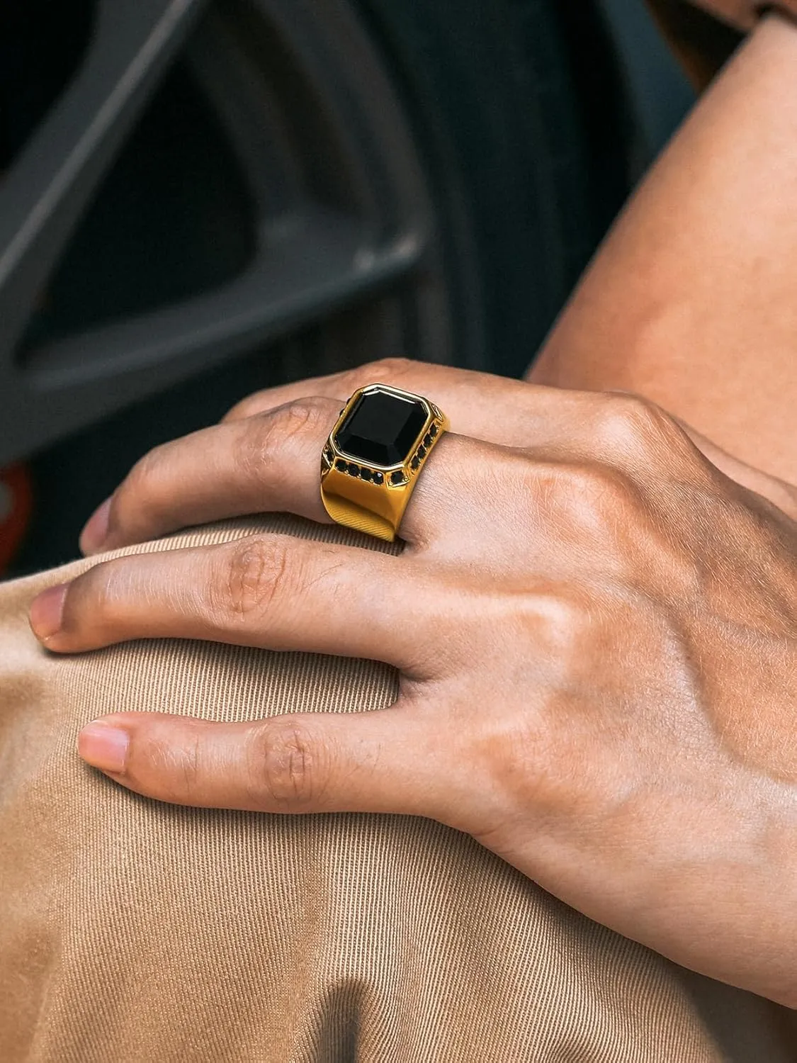 Richsteel Black Onyx Signet Ring for Men