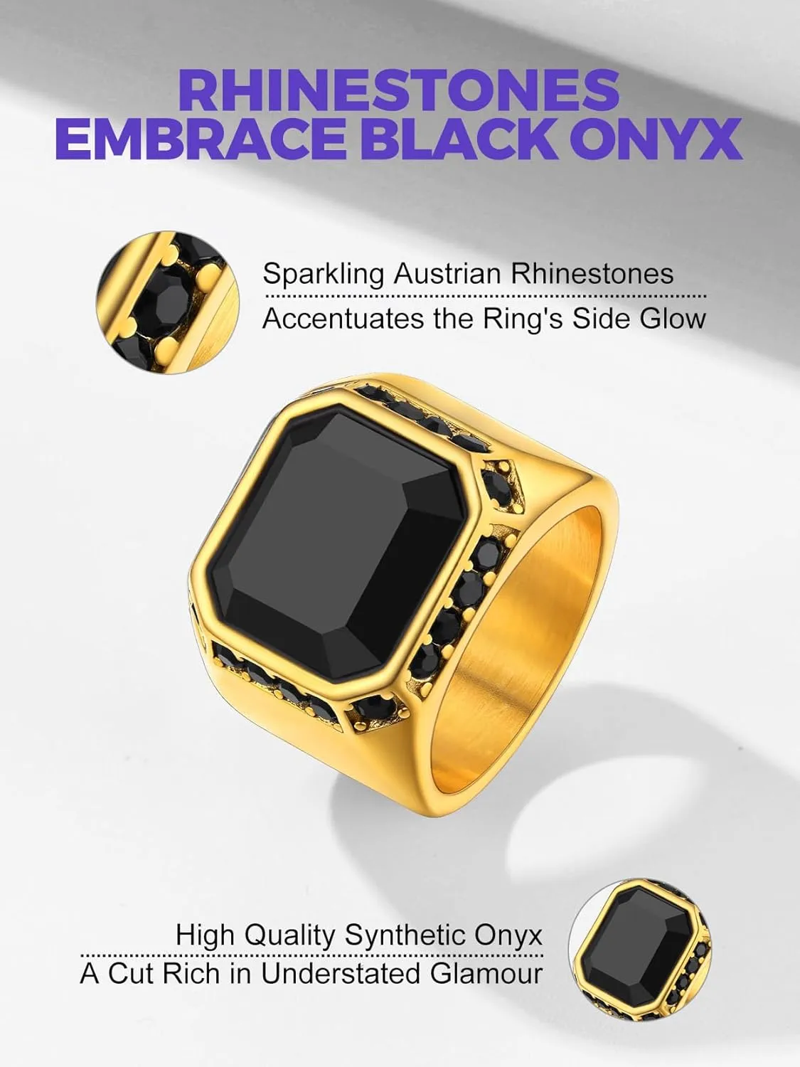 Richsteel Black Onyx Signet Ring for Men