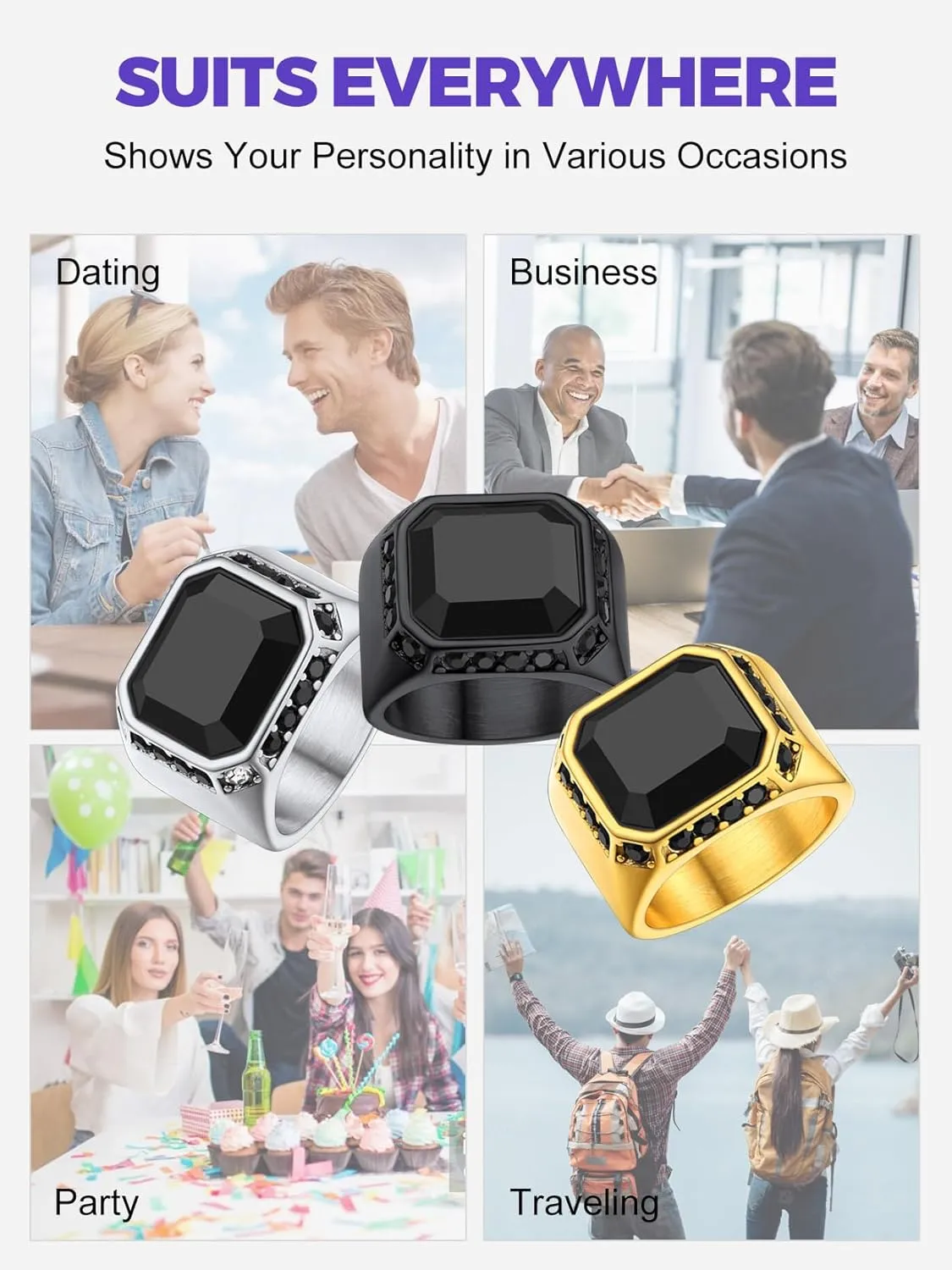 Richsteel Black Onyx Signet Ring for Men
