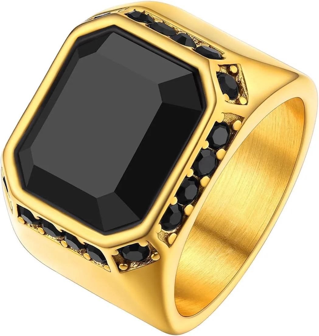 Richsteel Black Onyx Signet Ring for Men