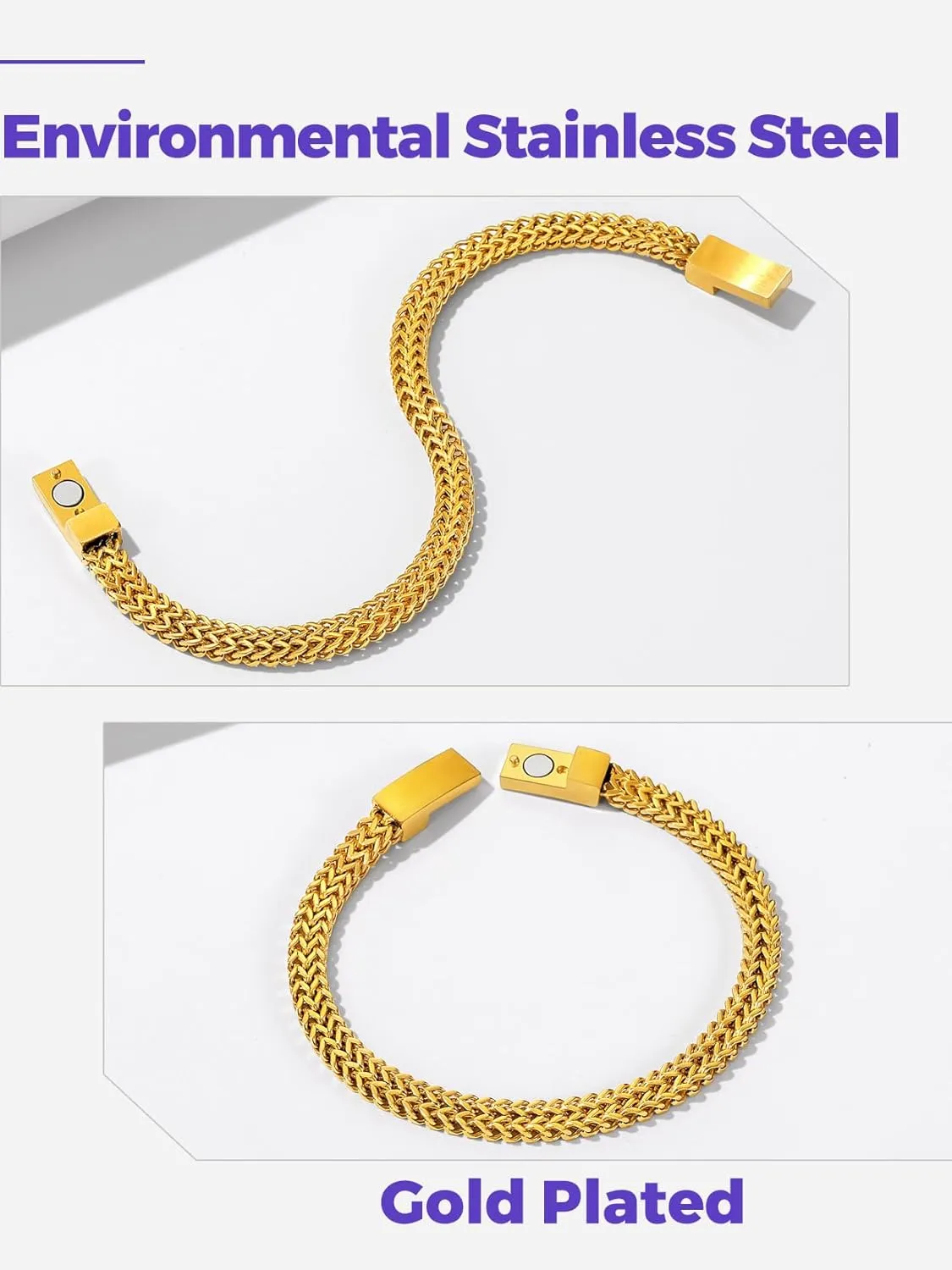 Richsteel Father's Day Bracelets for Men 6mm/10mm/12mm Width Stainless Steel With Sturdy Clasp Franco Curb Chain Mens Bracelet 7.4/8.2/9 Inches Length
