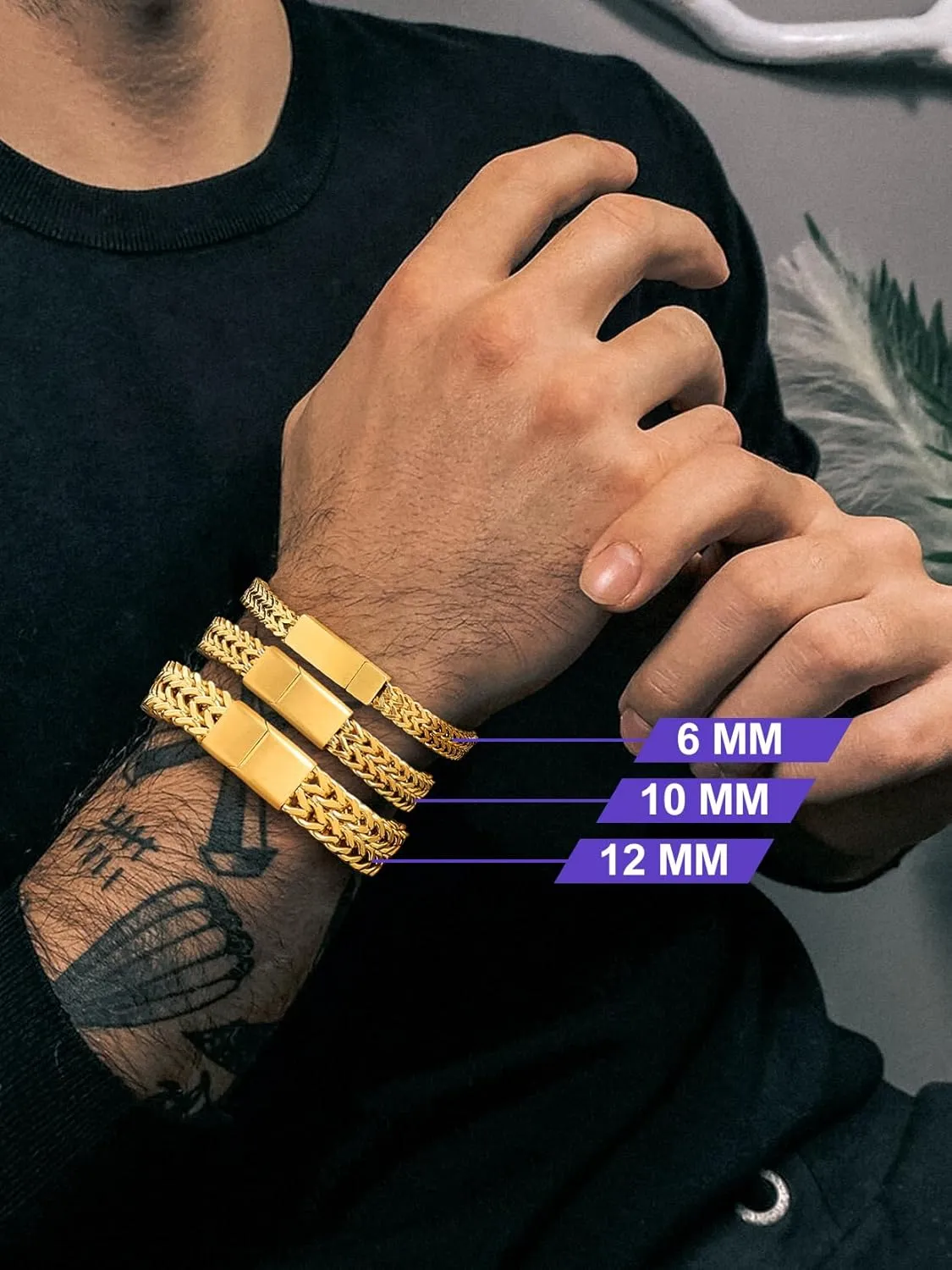 Richsteel Father's Day Bracelets for Men 6mm/10mm/12mm Width Stainless Steel With Sturdy Clasp Franco Curb Chain Mens Bracelet 7.4/8.2/9 Inches Length