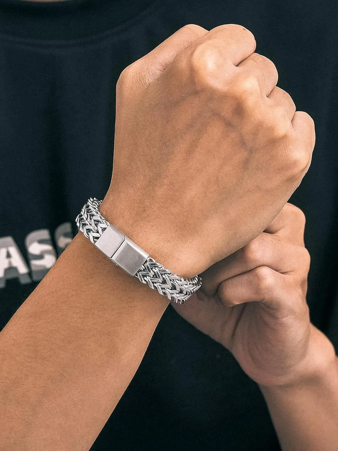 Richsteel Father's Day Bracelets for Men 6mm/10mm/12mm Width Stainless Steel With Sturdy Clasp Franco Curb Chain Mens Bracelet 7.4/8.2/9 Inches Length