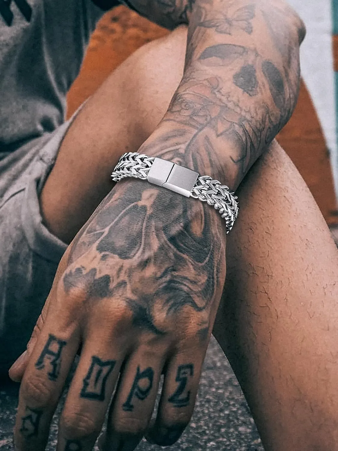 Richsteel Father's Day Bracelets for Men 6mm/10mm/12mm Width Stainless Steel With Sturdy Clasp Franco Curb Chain Mens Bracelet 7.4/8.2/9 Inches Length