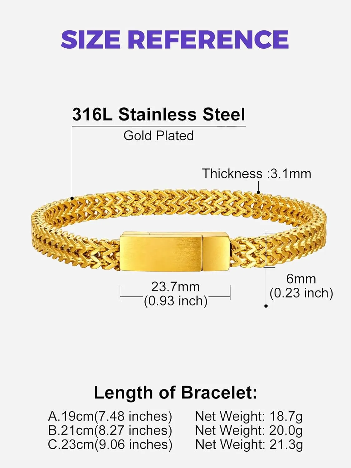 Richsteel Father's Day Bracelets for Men 6mm/10mm/12mm Width Stainless Steel With Sturdy Clasp Franco Curb Chain Mens Bracelet 7.4/8.2/9 Inches Length