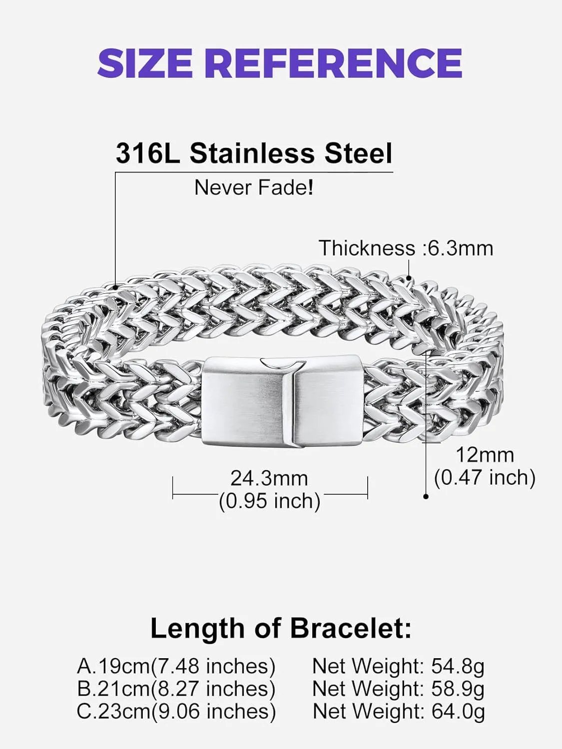 Richsteel Father's Day Bracelets for Men 6mm/10mm/12mm Width Stainless Steel With Sturdy Clasp Franco Curb Chain Mens Bracelet 7.4/8.2/9 Inches Length