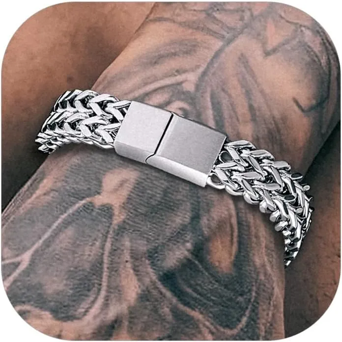 Richsteel Father's Day Bracelets for Men 6mm/10mm/12mm Width Stainless Steel With Sturdy Clasp Franco Curb Chain Mens Bracelet 7.4/8.2/9 Inches Length