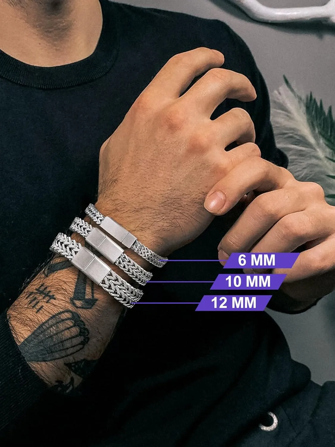 Richsteel Father's Day Bracelets for Men 6mm/10mm/12mm Width Stainless Steel With Sturdy Clasp Franco Curb Chain Mens Bracelet 7.4/8.2/9 Inches Length