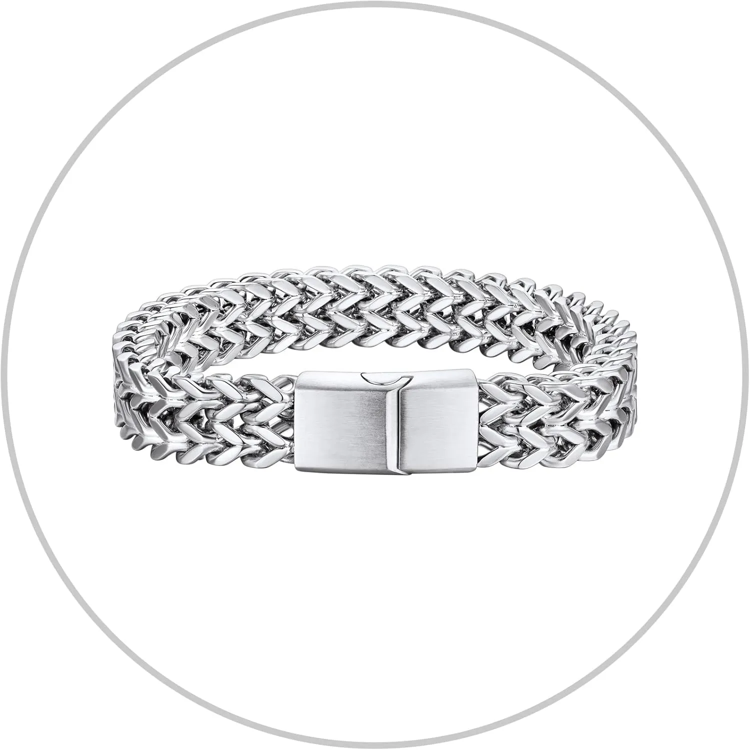 Richsteel Father's Day Bracelets for Men 6mm/10mm/12mm Width Stainless Steel With Sturdy Clasp Franco Curb Chain Mens Bracelet 7.4/8.2/9 Inches Length