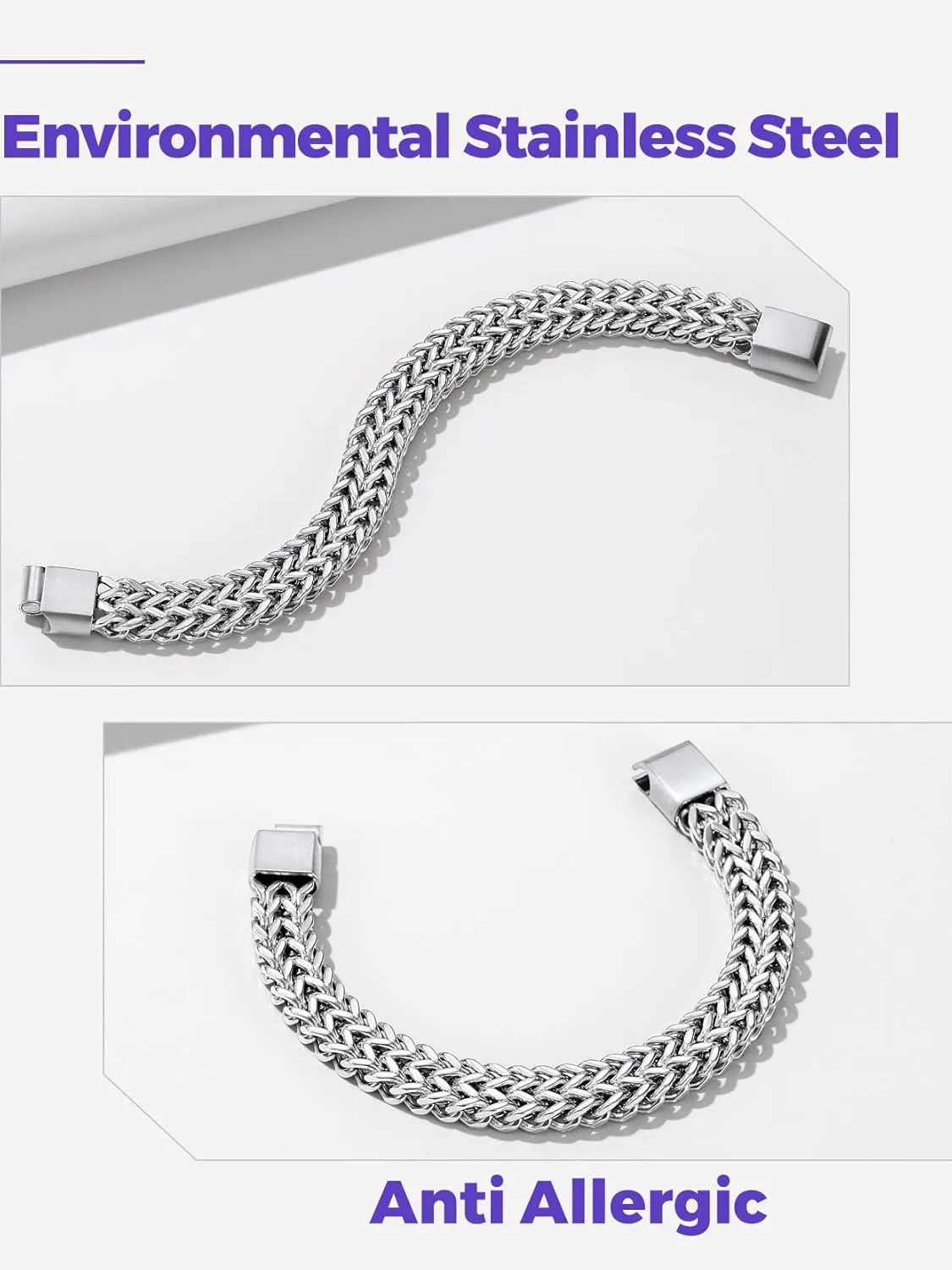Richsteel Father's Day Bracelets for Men 6mm/10mm/12mm Width Stainless Steel With Sturdy Clasp Franco Curb Chain Mens Bracelet 7.4/8.2/9 Inches Length