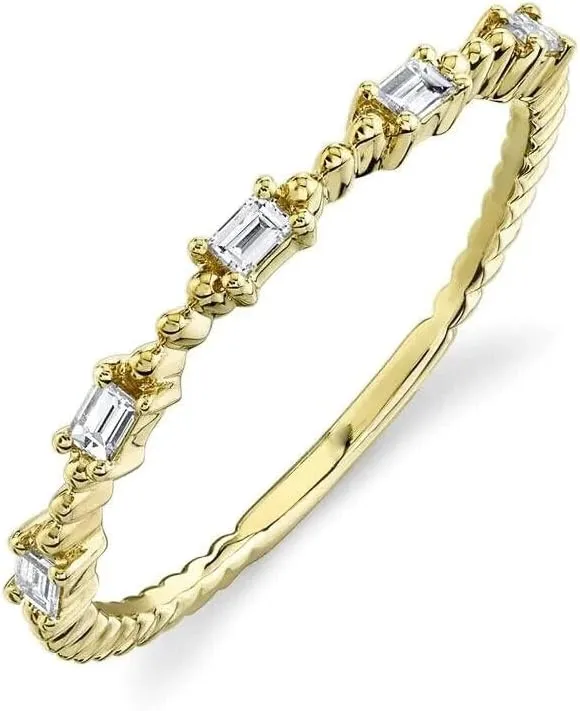 Ritika Baguette Cut Diamond 925 Sterling Silver 14K Yellow Gold Over Diamond Stackable Wedding Band Statement Ring for Women