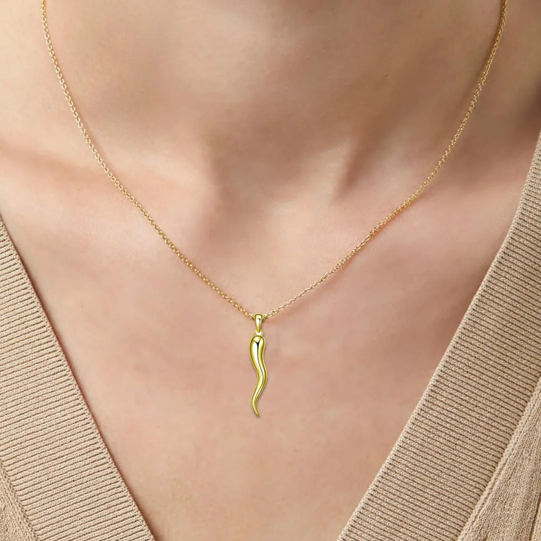 Rnivida 925 Sterling Silver Italian Horn Necklace, Silver Cornicello Amulet Pendant Necklace Talisman Jewelry for Women