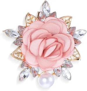 Rose Flower Brooch Pin for Women Men Wedding Party Gentleman's Essentials Handmade Crystal Pearl Fabric Flower Brooch For Women Events Clothes Accessories Gift Valentine's Day