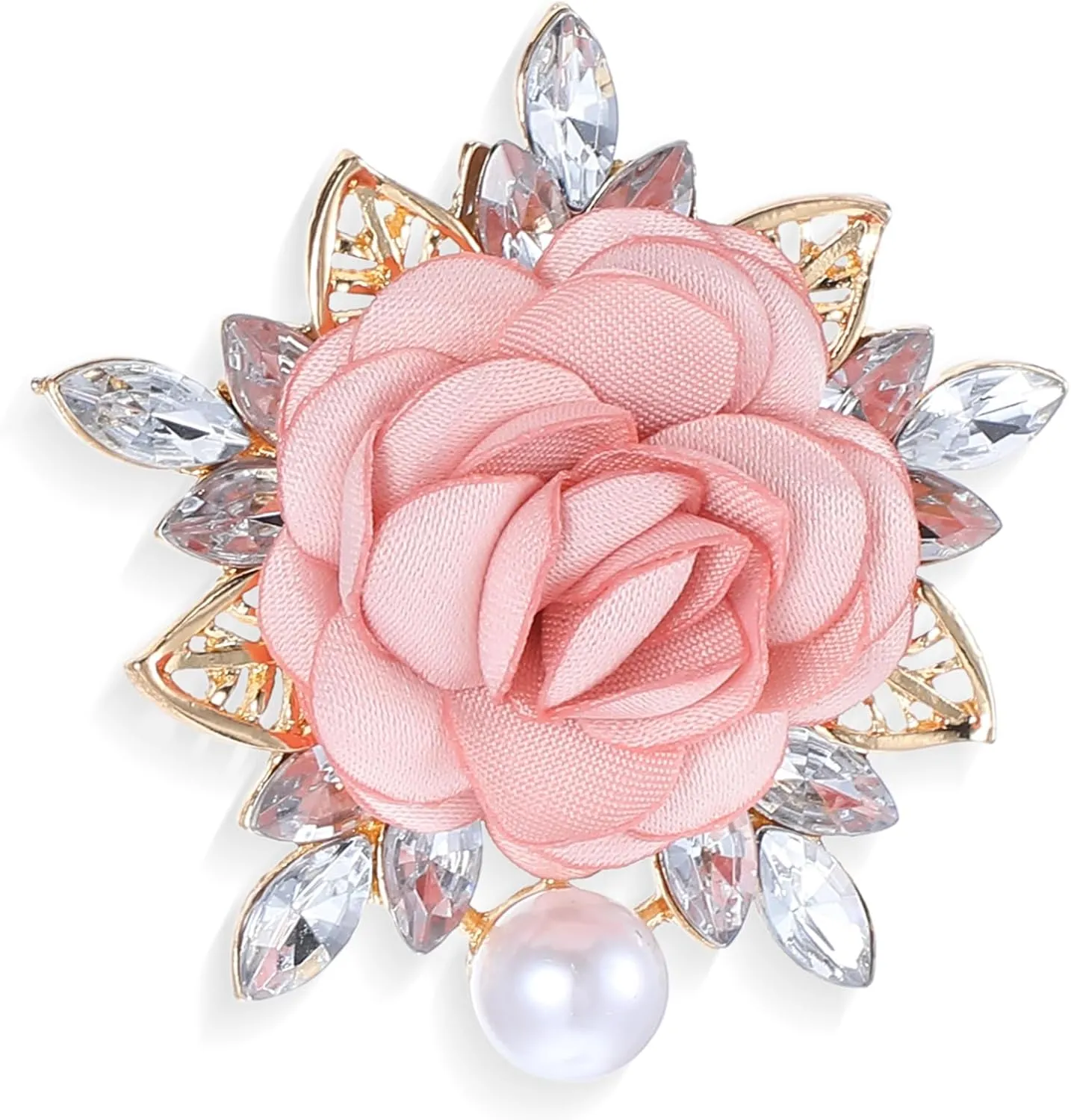 Rose Flower Brooch Pin for Women Men Wedding Party Gentleman's Essentials Handmade Crystal Pearl Fabric Flower Brooch For Women Events Clothes Accessories Gift Valentine's Day