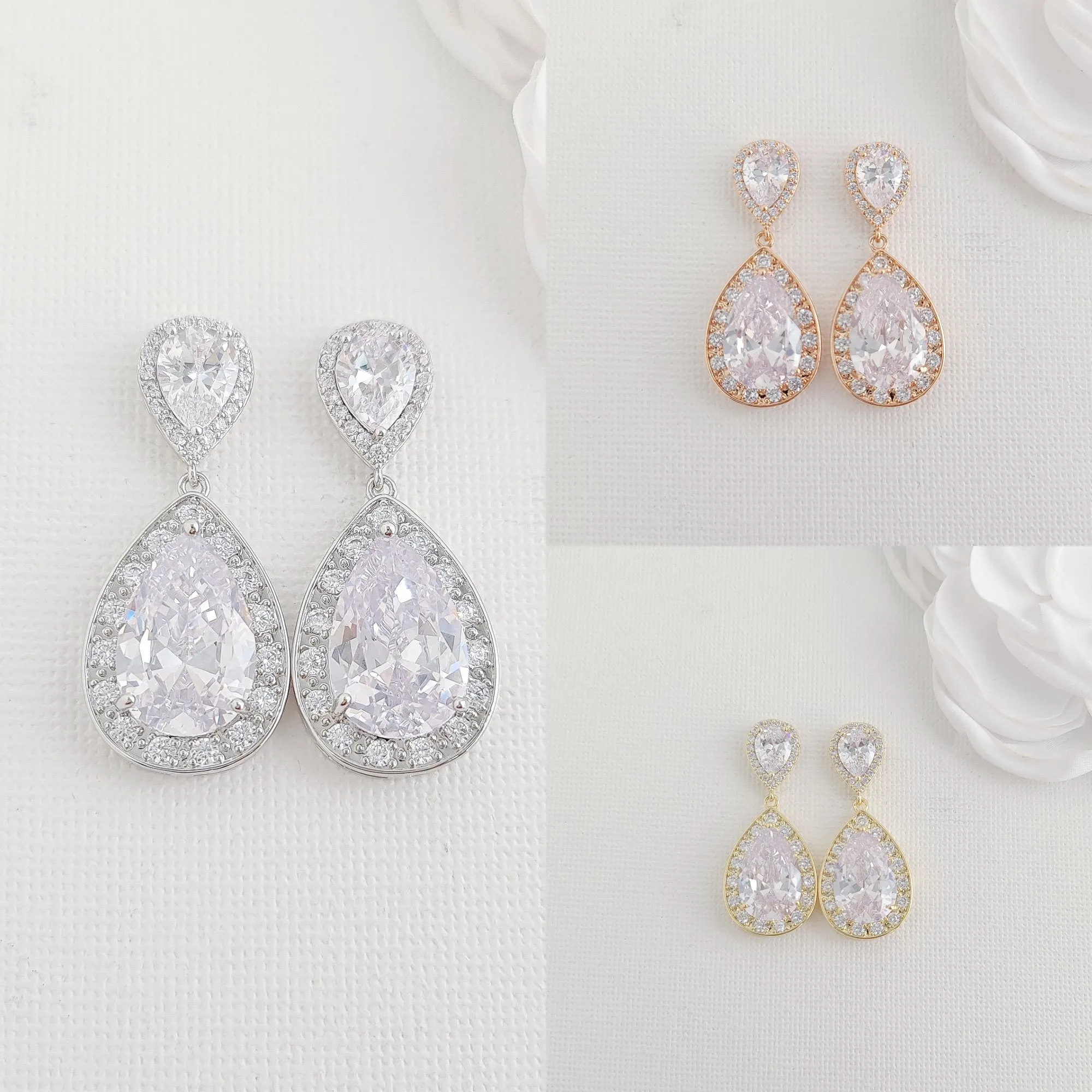 Rose Gold Bridal Earrings-Evelyn