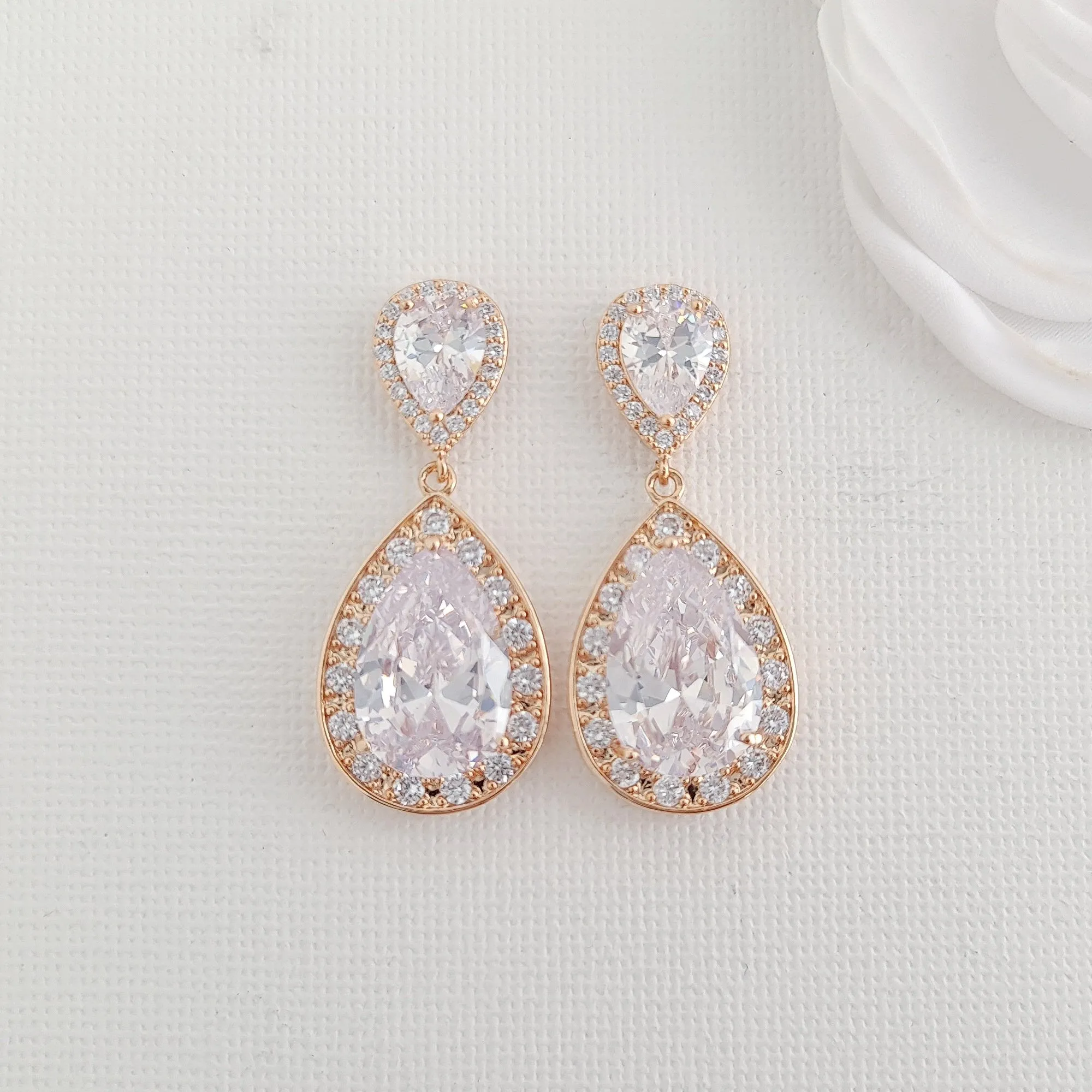 Rose Gold Bridal Earrings-Evelyn