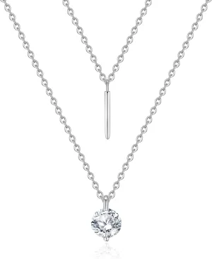 Round Cut Moissanite Pendant Necklace For Women 18 k White Gold 925 Sterling Silver Simplified Design Necklace