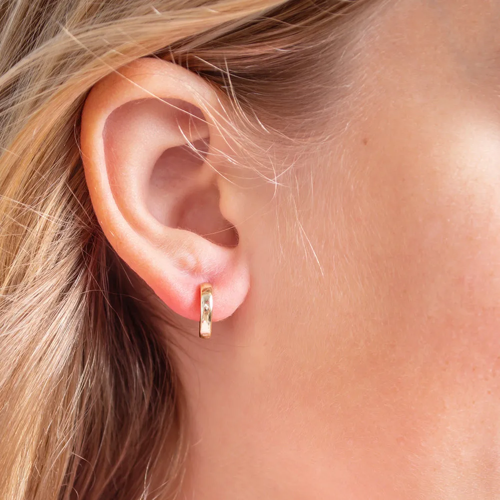 Rounded Classic 9mm Earrings Hoop/Huggie Safety Latch - Gold Plated Sterling Silver