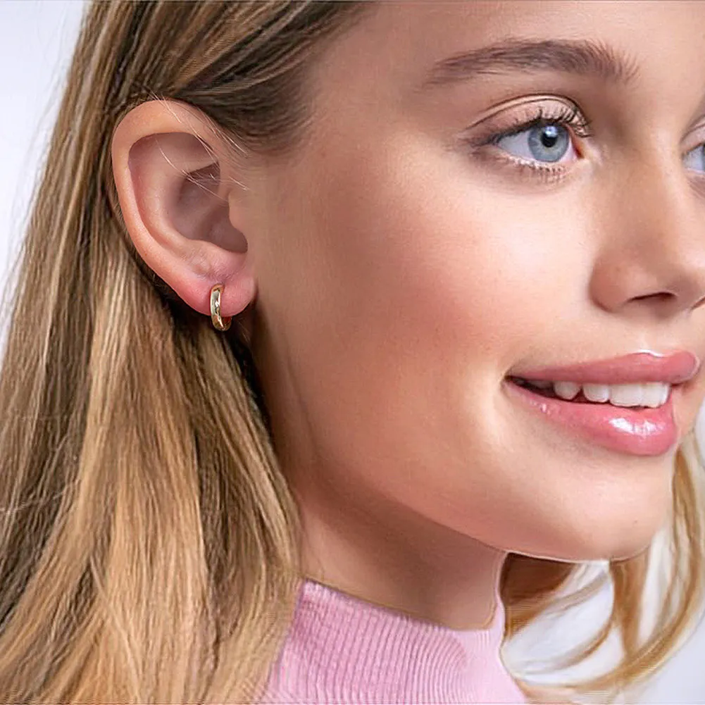 Rounded Classic 9mm Earrings Hoop/Huggie Safety Latch - Gold Plated Sterling Silver