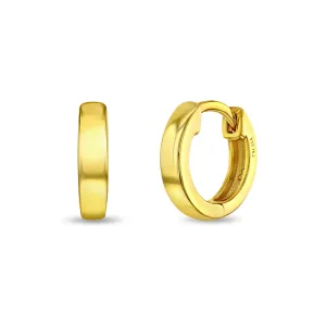 Rounded Classic 9mm Earrings Hoop/Huggie Safety Latch - Gold Plated Sterling Silver