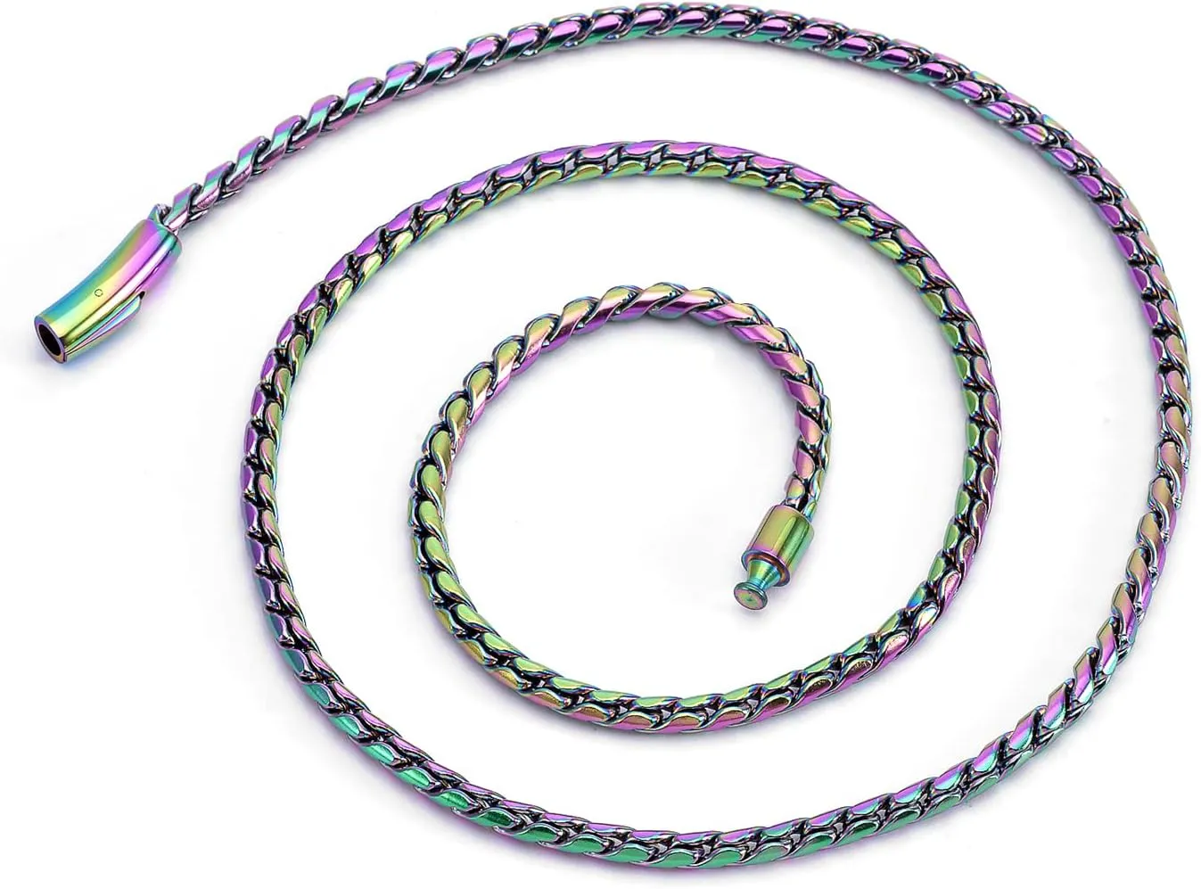 ROWIN&CO 6mm Multi-Color Chain Necklace Rainbow Stainless Steel Diamond Cut Miami Curb Cuban Link Necklace, Nickel-free, Colorful Chains, Hip hop Jewelry Choker Chain, 18-35 inch