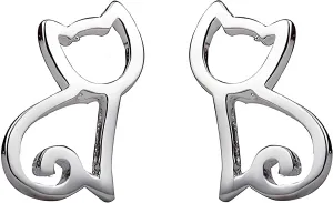 S925 Sterling Silver Cat Stud Earrings for Women - Hypoallergenic Hollow Out Cat Stud Earrings for Women