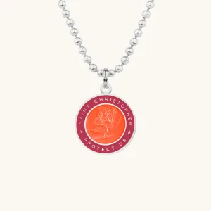 Saint Christopher Medium Medal - Orange/Hot Pink