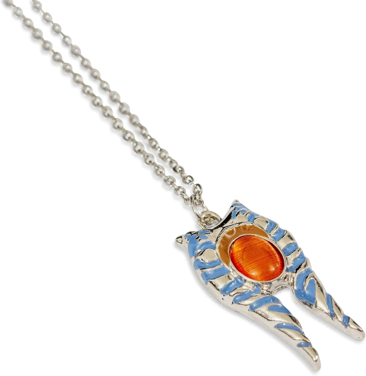 SalesOne Star Wars Ahsoka 3D Mandrils Orangecats Eye Pendant Necklace | Carded | chain 1.5mm, 18"   2",pendant 3cm, stone 1cm | Basemetal Pendant w/Synthetic Gem in a stainless steel chain