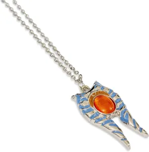SalesOne Star Wars Ahsoka 3D Mandrils Orangecats Eye Pendant Necklace | Carded | chain 1.5mm, 18"   2",pendant 3cm, stone 1cm | Basemetal Pendant w/Synthetic Gem in a stainless steel chain