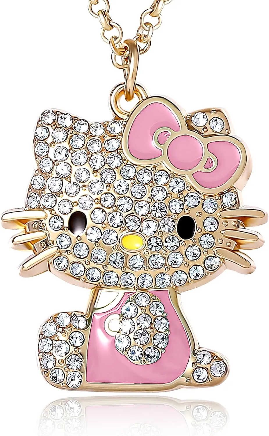 SALLY ROSE Hello Kitty Enamel and Pave Crystal Pendant Necklace Official License, Gold or Silver Tone 16" 3" Hello Kitty Necklace, Sanrio Gifts
