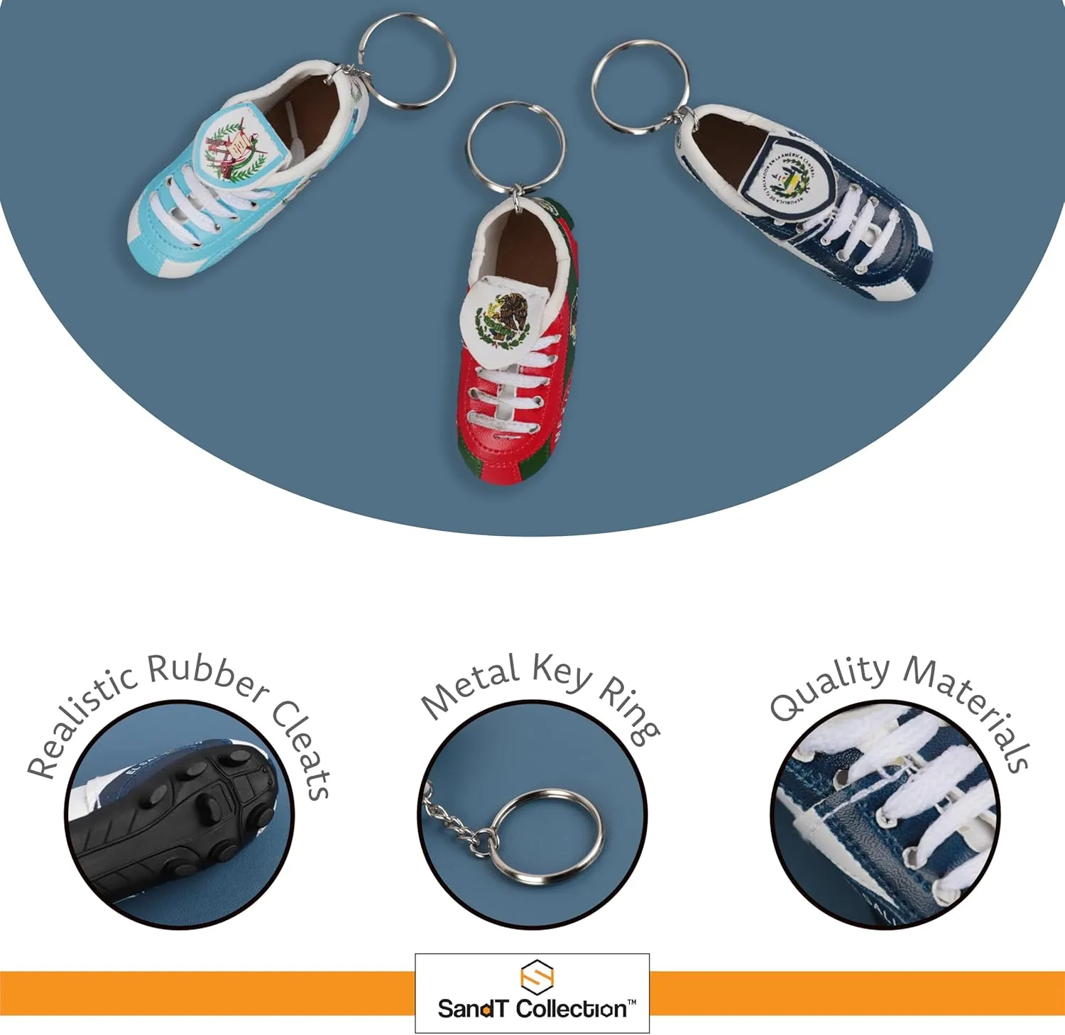 SandT Collection Soccer Shoe Keychains Sneaker with Cleats Country Souvenir Keyrings