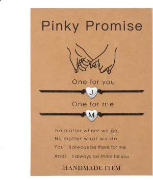 SANNYRA Pinky Promise Bracelet, Couples Bracelets Matching Initial Relationship Boyfriend Gift Stuff, 26 Letters Friendship Bracelet for Her 2 Pieces Bf Gifts