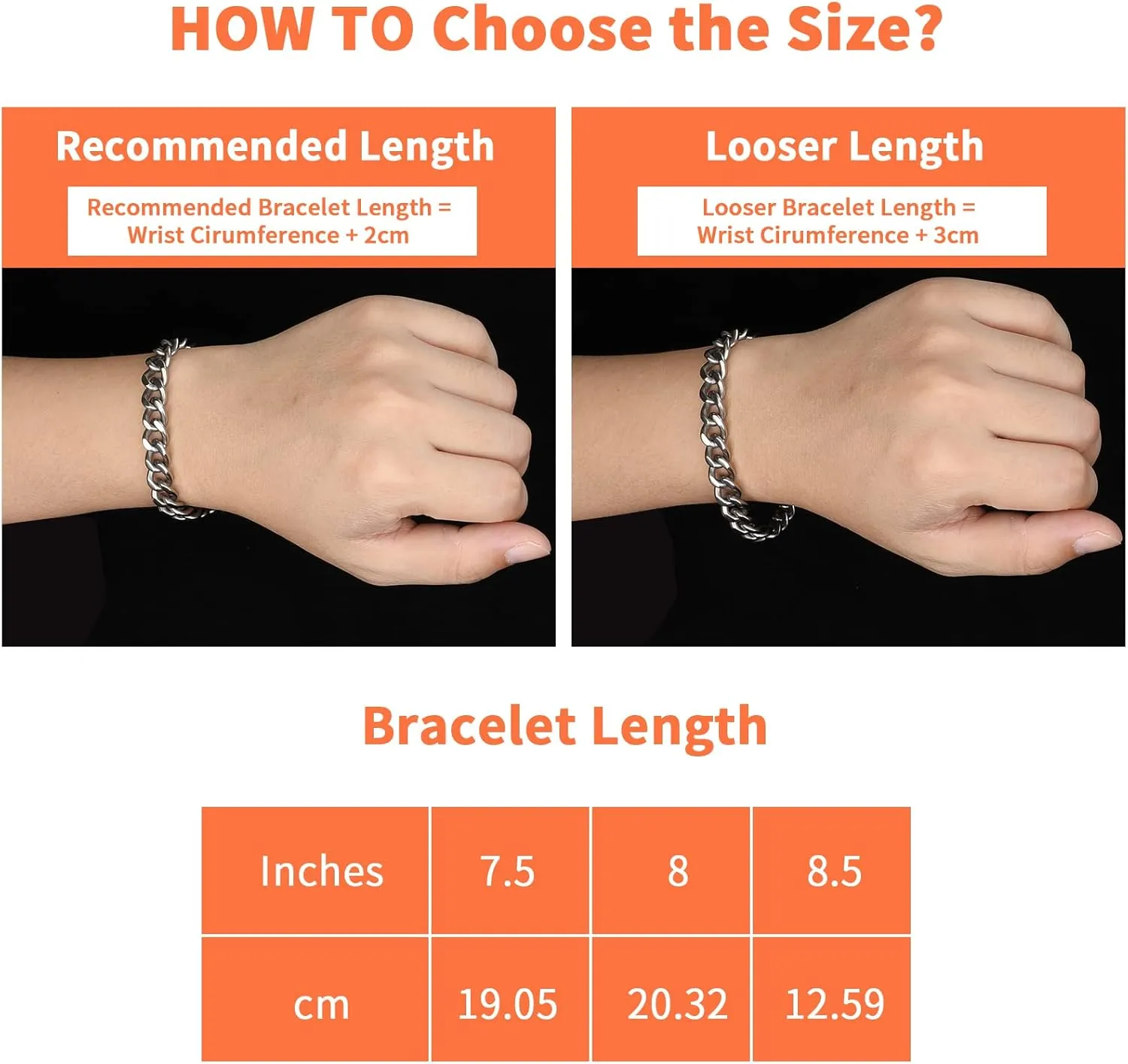 SanThree 9.5mm Solid Titanium Cuban Link Chain Bracelet for Men, Lightweight Skin-Friendly Hip Hop Bracelets for Birthday Graduation Friendship, 7"/7.5"/8",8.6"-9", Come with Gift Box