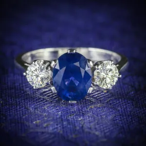 Sapphire Diamond Trilogy Ring 2.40Ct Sapphire 1.20Ct Diamond
