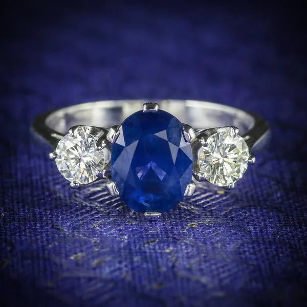 Sapphire Diamond Trilogy Ring 2.40Ct Sapphire 1.20Ct Diamond