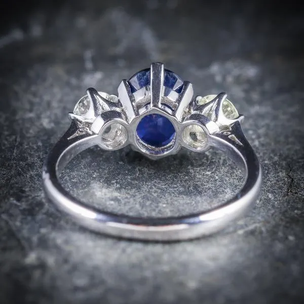 Sapphire Diamond Trilogy Ring 2.40Ct Sapphire 1.20Ct Diamond