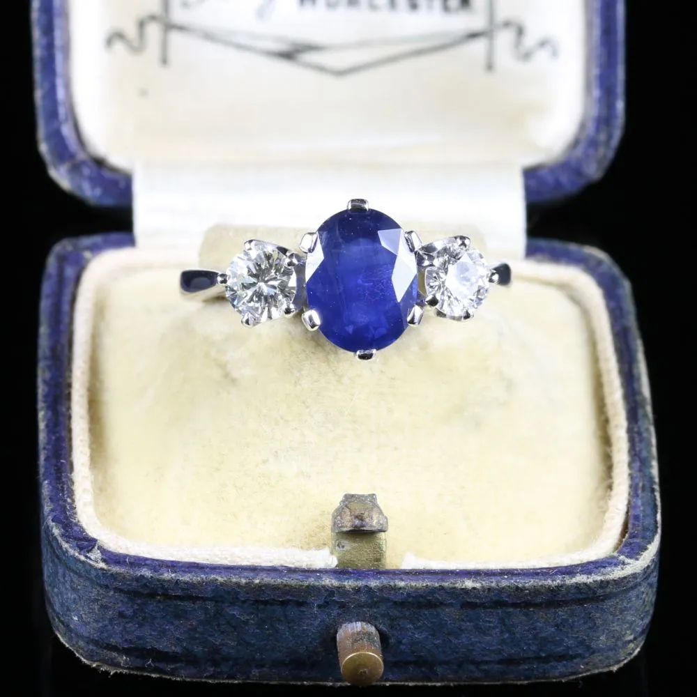Sapphire Diamond Trilogy Ring 2.40Ct Sapphire 1.20Ct Diamond